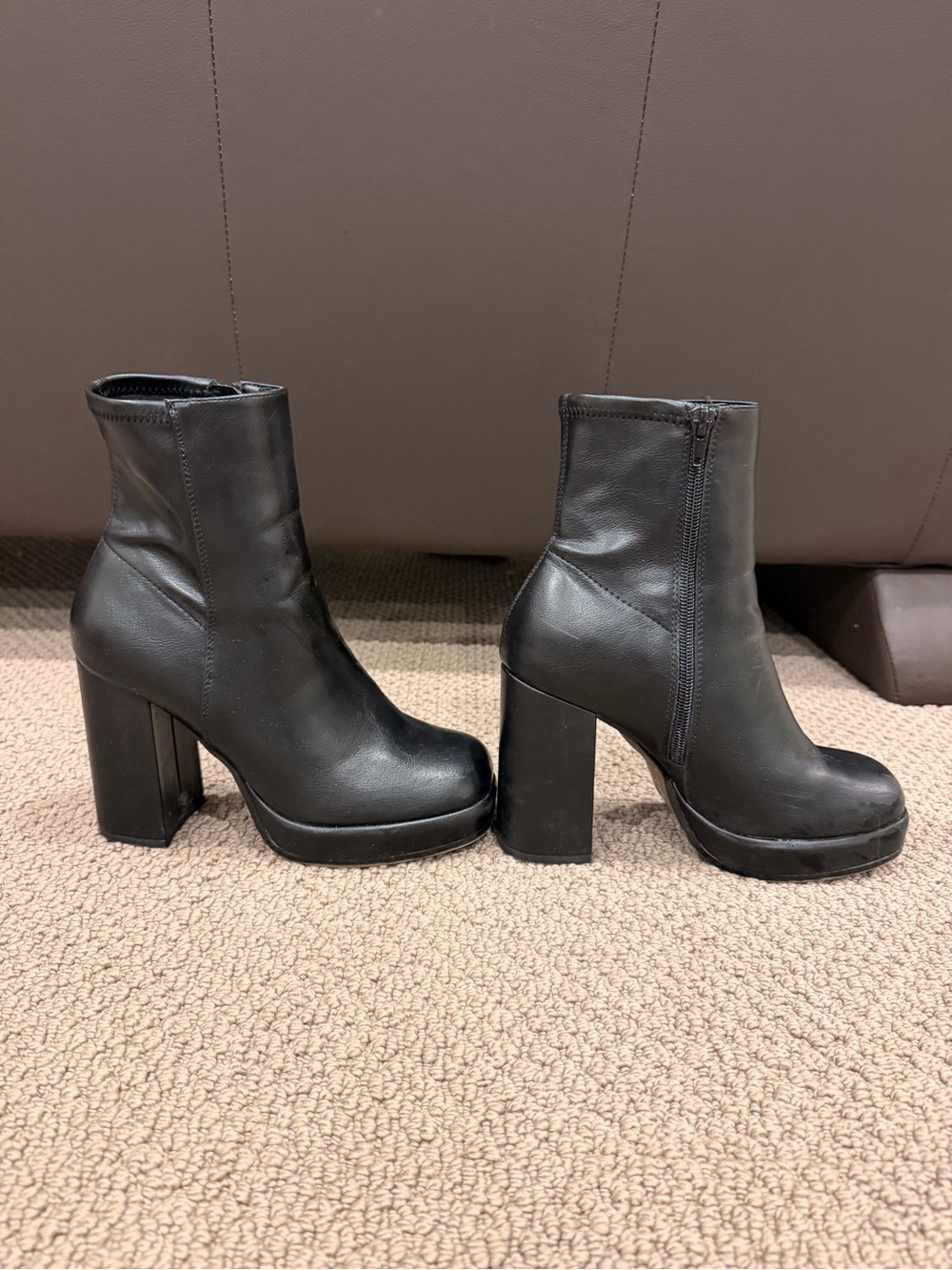 Women's Black Platform Block Heel Ankle Boots